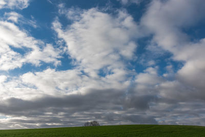 Scenic view of field against cloudy sky