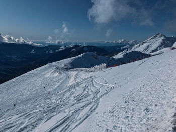 Snow covered mountain against sky. peak roses 2320 meters. caucasus mountains and black sea.