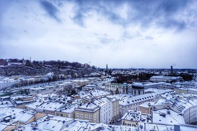 High angle view of cityscape against sky