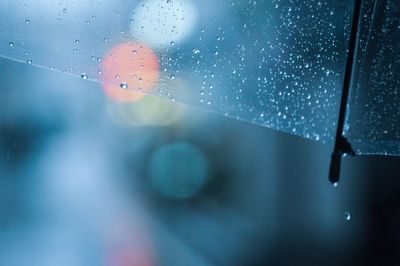 Close-up of raindrops on glass window