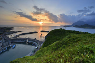 Scenic view of sea against sky during sunset