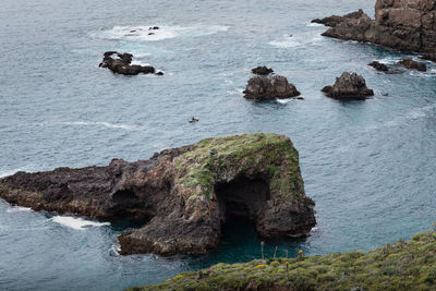 High angle view of rocks in sea