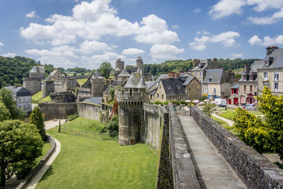 City wall in the medieval town of fougeres, brittany, france