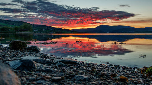 Scenic view of lake against sky during sunset