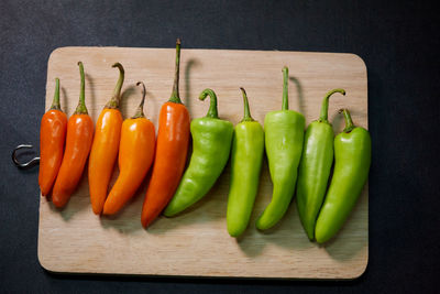 High angle view of vegetables on cutting board