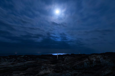 Scenic view of landscape against sky at night