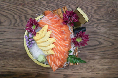 High angle view of fish on table