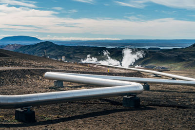 Scenic view of water pipe or pipeline in mountain panorama