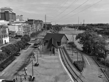 High angle view of empty railway station