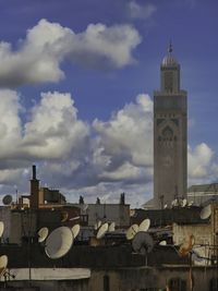 Casablanca mosque. view over rooftops showing satellite dishes.