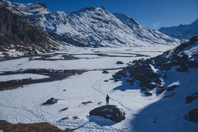 Snow covered mountains against sky