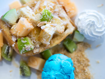 High angle view of food in plate