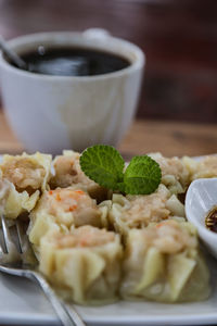 Close-up of food served in plate