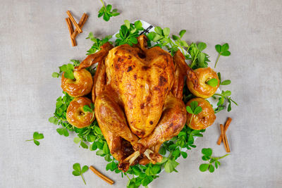 High angle view of food on table