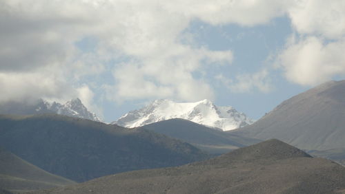 Scenic view of snowcapped mountains against sky