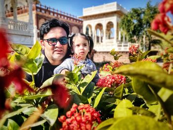 Portrait of mother and daughter outdoors