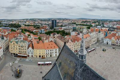 High angle shot of townscape against sky