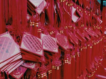 Red lanterns hanging in room