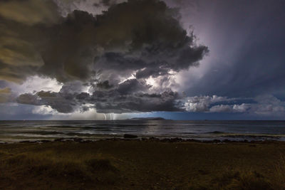 Scenic view of sea against cloudy sky