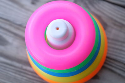 High angle view of multi colored toy on table
