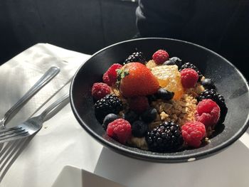 High angle view of breakfast in bowl on table