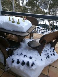 High angle view of snow on table