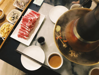 High angle view of food on table