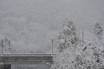 Snow covered landscape against sky