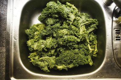 High angle view of vegetables in bowl on table