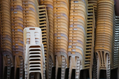 Full frame shot of stacked chairs