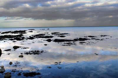 Scenic view of sea against cloudy sky