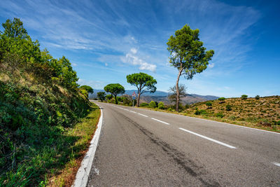 Road by trees against sky