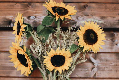 Close-up of sunflower on table