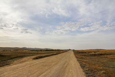 Beautiful yellow prairie on both sides of the road