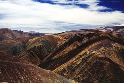 Scenic view of mountains against cloudy sky