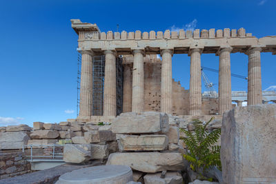 Marbles and columns of the southern side of the parthenon in the acropolis, athens, greece