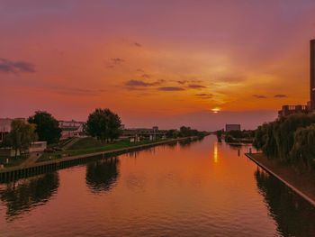 Scenic view of river against sky during sunset