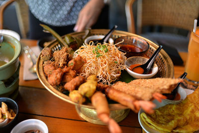 Close-up of food served on table