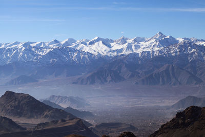 Scenic view of snowcapped mountains against sky