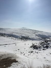 Scenic view of landscape against sky during winter