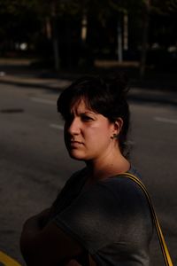 Side view of young woman