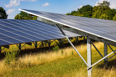 A photovoltaic system as a solar park or solar farm on an open space in the countryside in germany