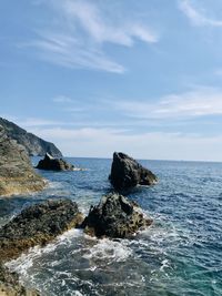Rocks in sea against sky