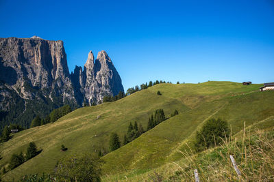 Scenic view of landscape against clear blue sky