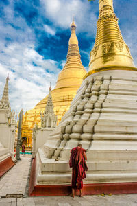 Low angle view of pagoda against sky