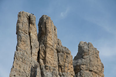 Low angle view of rock formations against sky