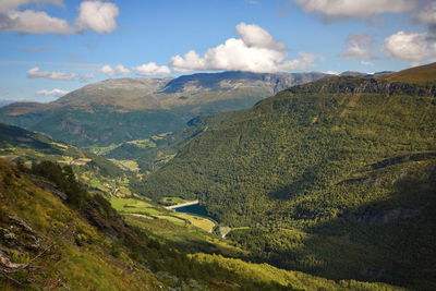 Scenic view of mountains against cloudy sky