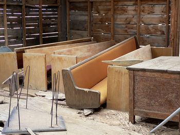 Empty chairs in abandoned room