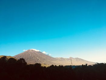 Scenic view of mountains against clear blue sky