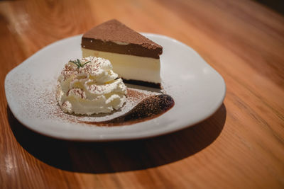 Close-up of cake in plate on table